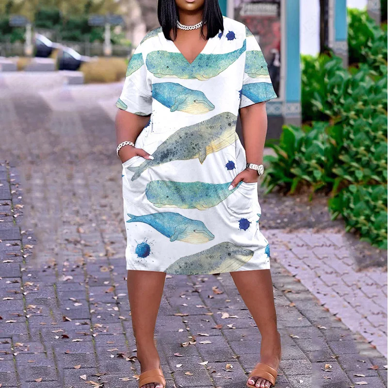 

Hot-Selling Clothes Clothes V Neck And Knee Length Pregnant Outfits Summer Urban Style Floral Summer Clothing Rest Plants