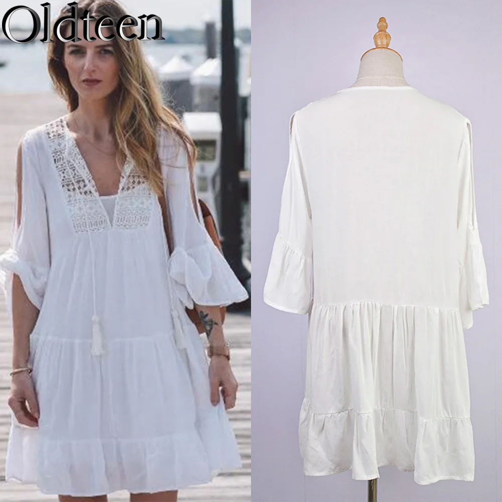 

Новый европейский и американский хлопковый свободный с крючками короткий пляжный купальник с V-образным вырезом пальто бикини накидка Защита от солнца Женская верхняя одежда