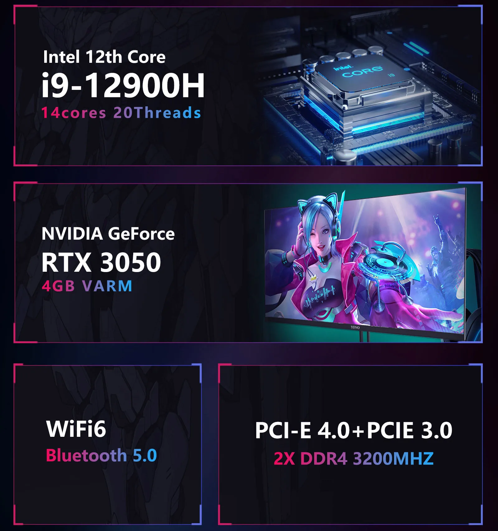 Мини-ПК Chatreey Intel Core i9 12900H i7 12700H игровой настольный компьютер Nvidia RTX3050 PCIE 4 0 Wifi 6 BT5.0