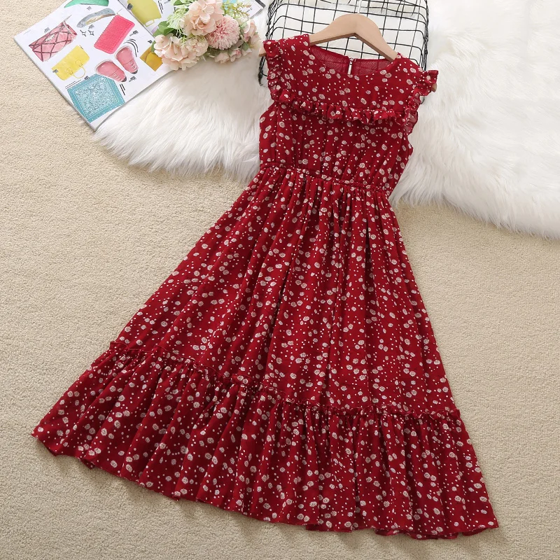 

Children Summer Dresses For Girls Clothes Long Beach Chiffon Costumes Maxi Dress Sleeveless Baby Kids Vestidos 6 8 9 10 12 Years