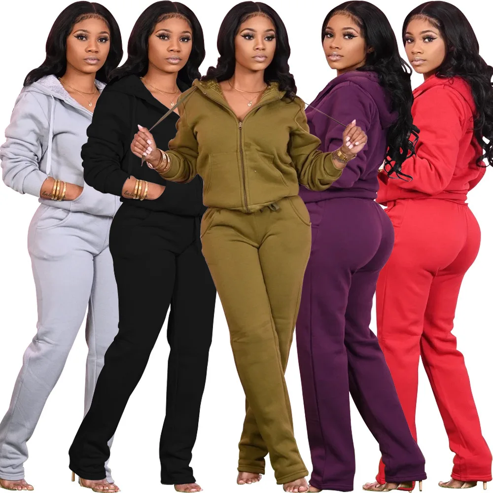 Осенне-зимние женские утепленные теплые спортивные костюмы новая карманная