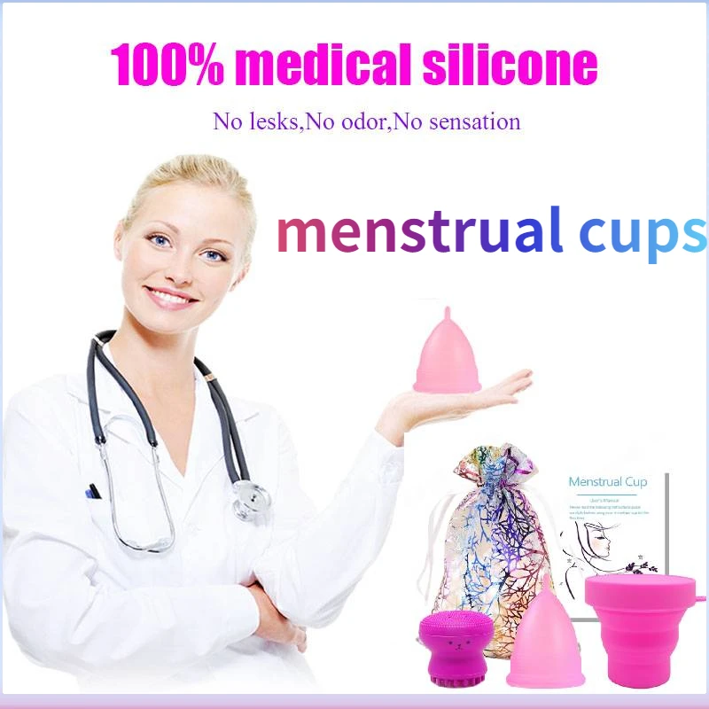 

Women's cups medical silicone menstrual cups feminine hygiene reusable menstrual cups convenient round cleaning brush health
