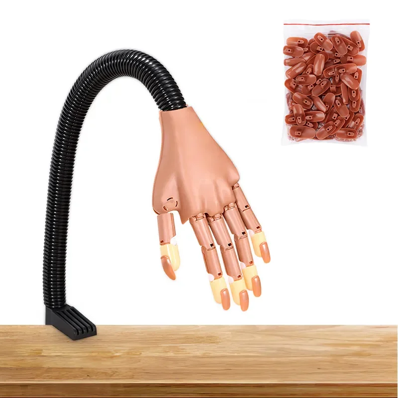 

NEW2023 Nail Art Hands Professional Practice Hand 100Pcs Nail Tips Adjustable Plastic Practice Model DIY Manicure Tool Flexible