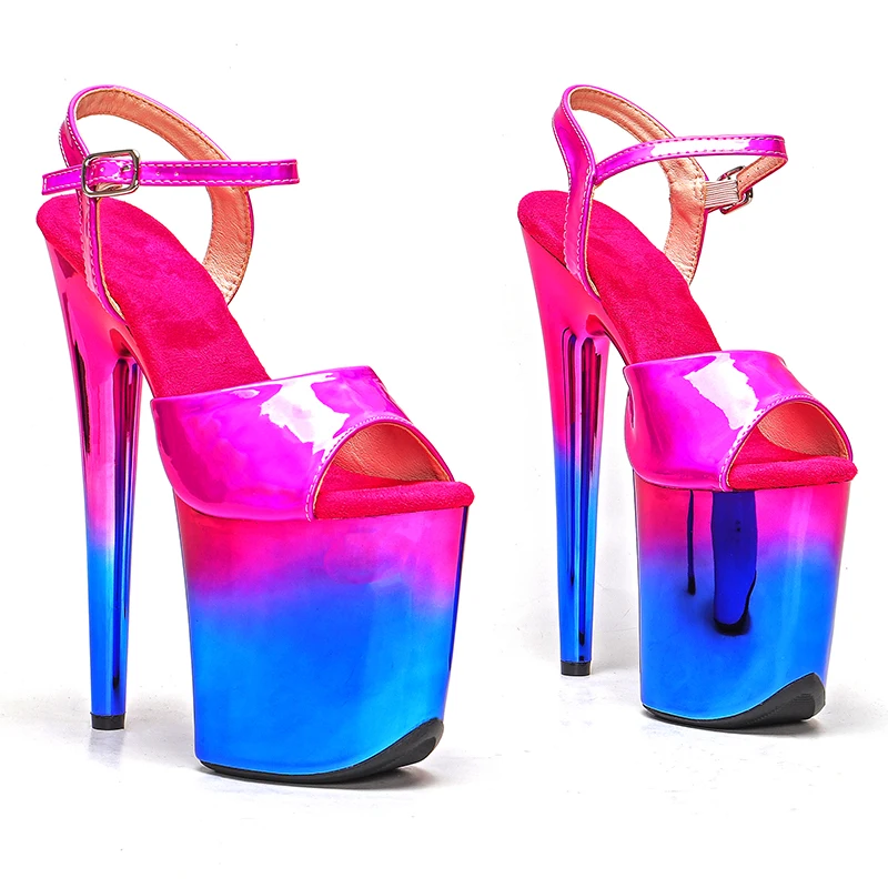 Leecabe 20CM/8Inch Hot pink PU upper  pretty Color plating Platform Sandals  party High Heels Shoes Pole Dancing Shoes