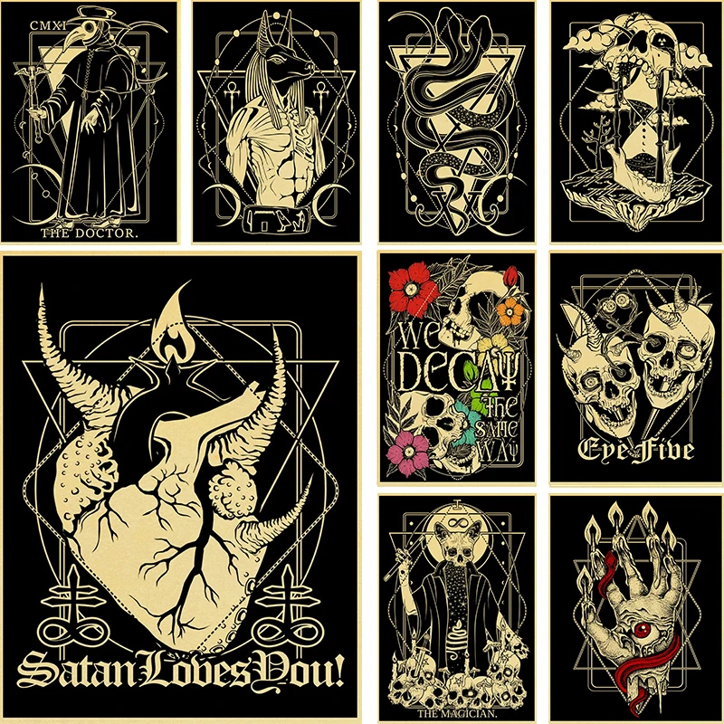 

Black and White Goth Poster Oil Painting Vintage Poster Kraft Paper Bar Cafe Home Decoration Art Painting