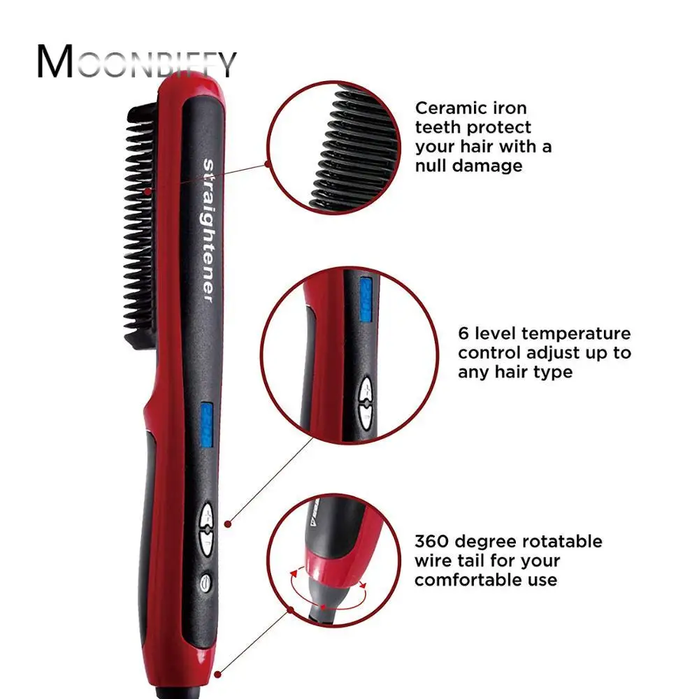 

Multifunctional Men Hair Straightener Comb Irons Quick Heating Electric Straight Hair Brush Styling Beard Straightening Brush