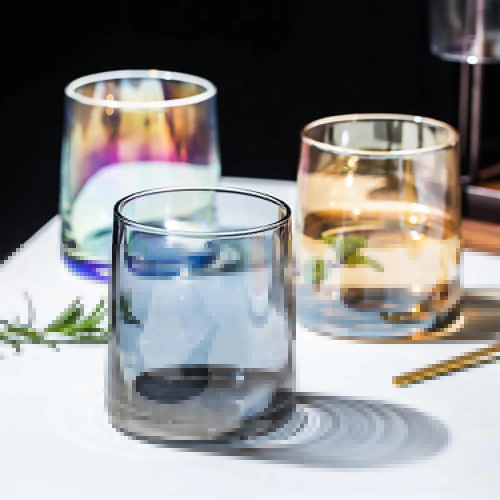 

6 Pcs Water Bottle Lead-free Coffee Glass Mugs Creative Rainbow Amber Gray Pink Color Juice Cocktail Beverage Wine Glasses