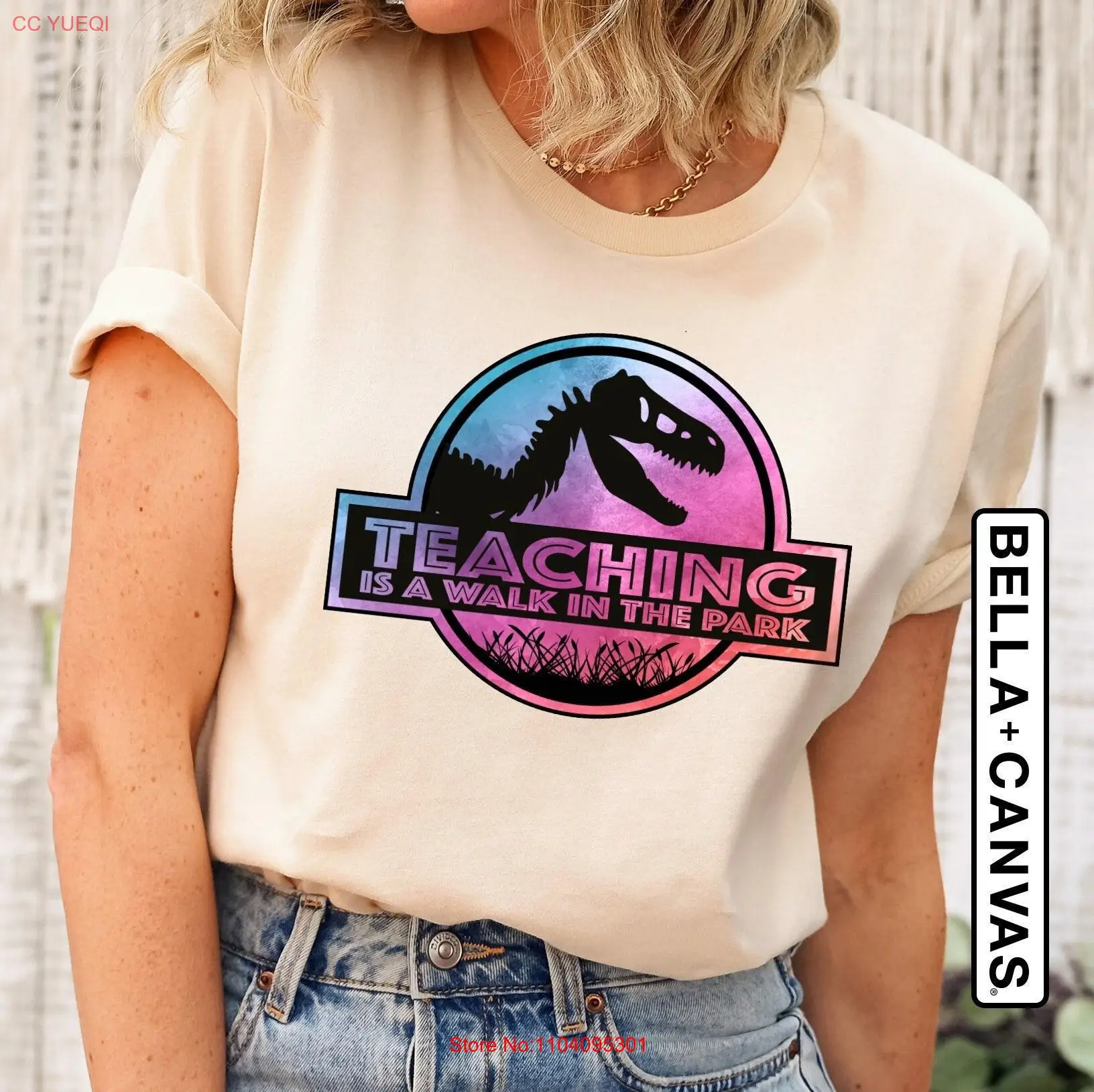 Teaching Is a Walk in the Park T Shirt Teacher Saurus Kindergarten Appreciation long or short sleeves