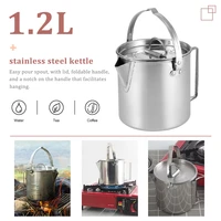 1 2l outdoor camping kettle stainless steel pot portable hanging pot coffee pot teapot cooker for backpacking hiking picnic trip