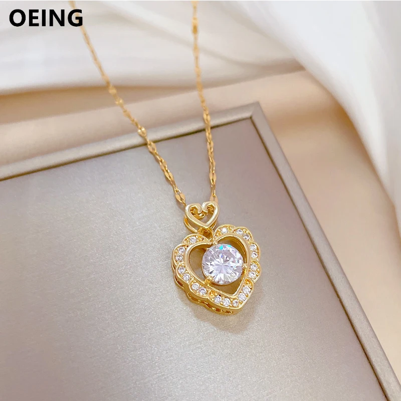 

OEING 316L нержавеющая сталь золотой цвет очаровательный золотистый кулон сердца подвеска ожерелье для женщин, любящих вечную любовь ключицы ц...