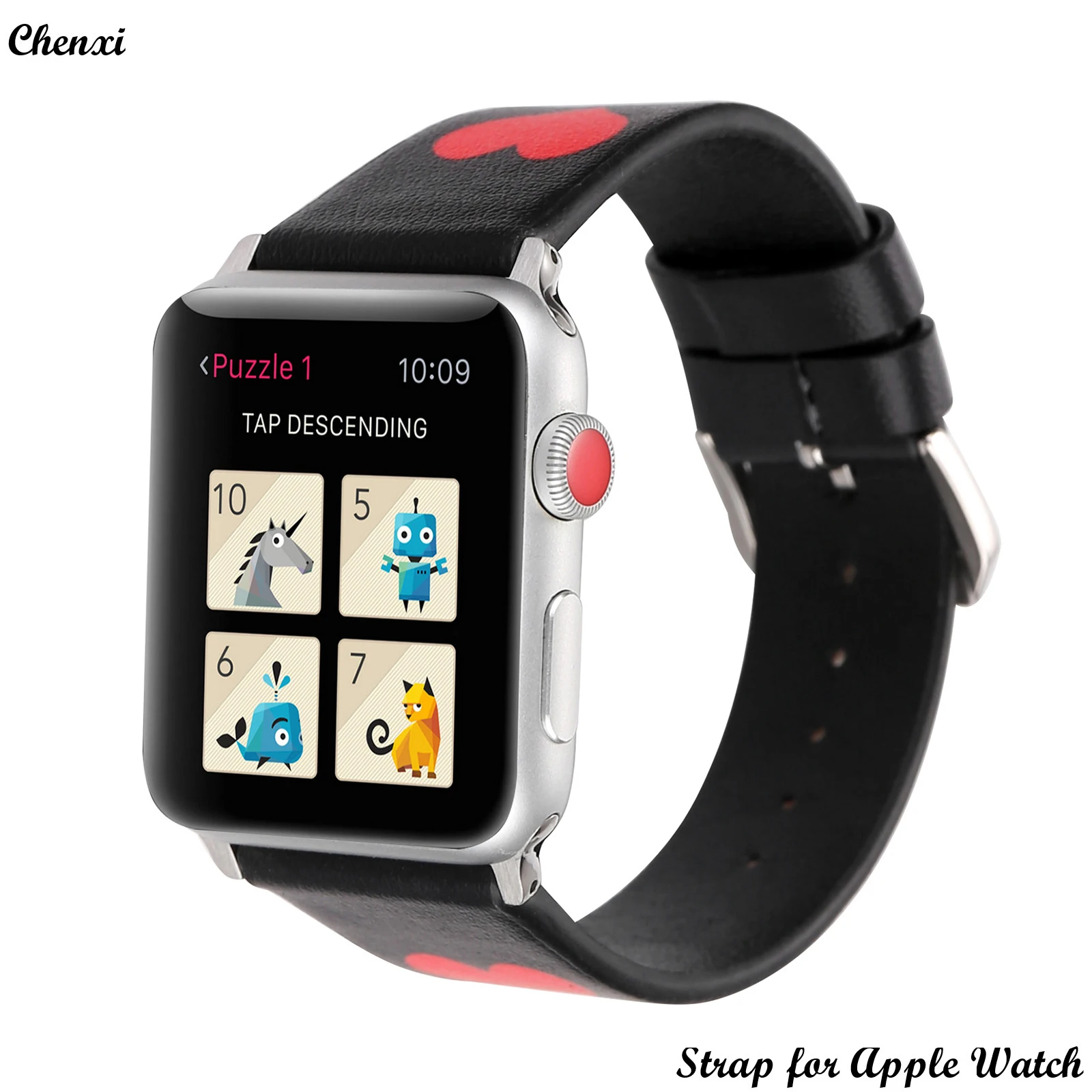 

Strap for Apple Watch Cute Love printed leather band for Iwatch 87654321SE Couple strap for Iwatch Ultra men and women wrist
