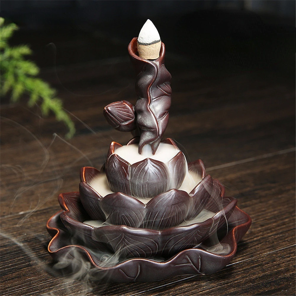 

Delicate Lotus Black Waterfall Burner Ceramic Backflow Incense Holder Ceramic Aroma Smoke Censer Meditation Zen Incense Burner