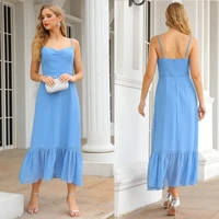 spaghetti straps elegant bridesmaid dresses for women bridal 2022 blue chiffon long dress sweetheart pleated vestido custom made