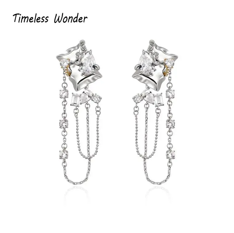 

Timeless Wonder Fancy Zirconia Geo Tassel Stud Earrings for Women Designer Jewelry Goth Punk Runway Rare Gift Kpop Brincos 3346