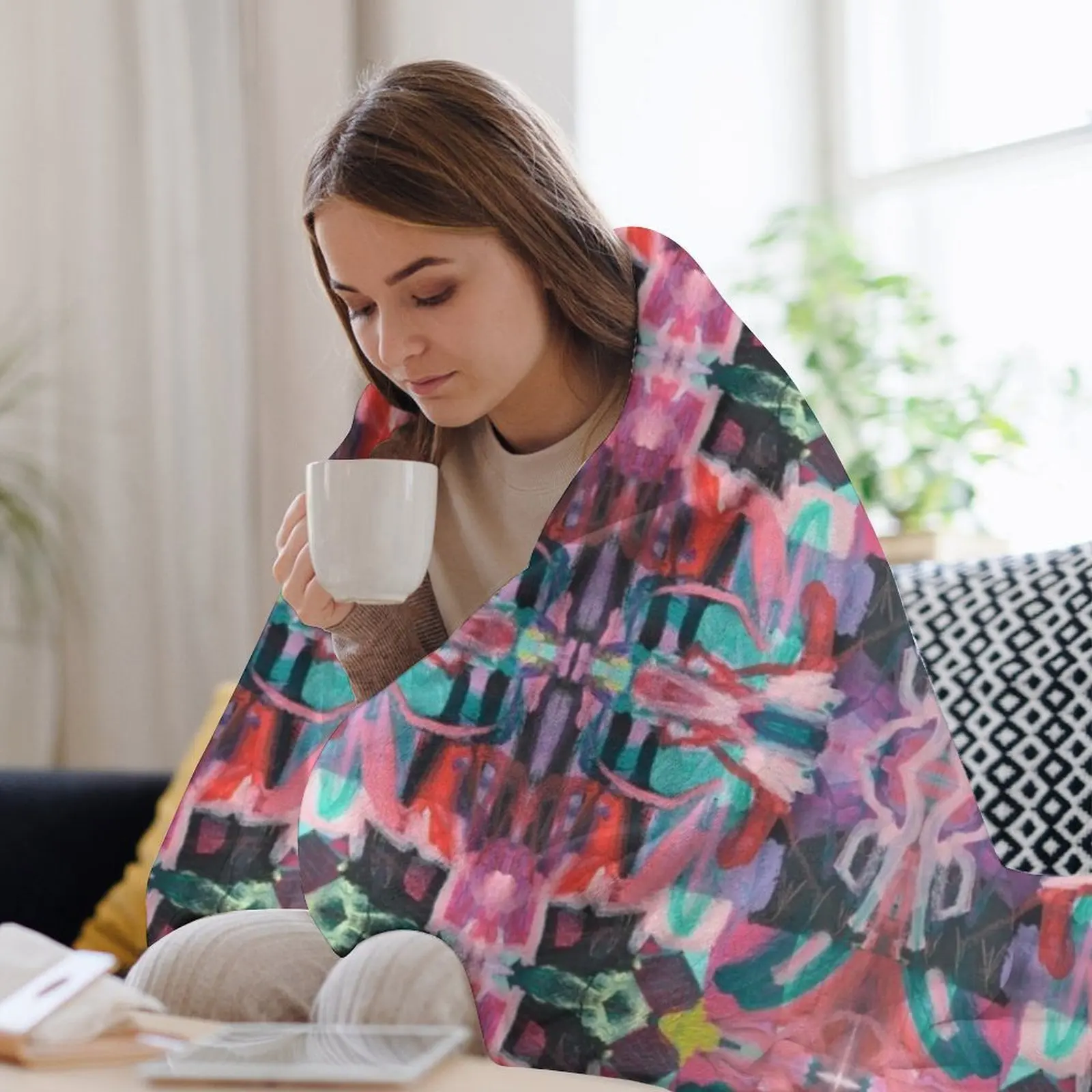 Геометрический калейдоскоп витражная мозаика абстрактное искусство одеяло