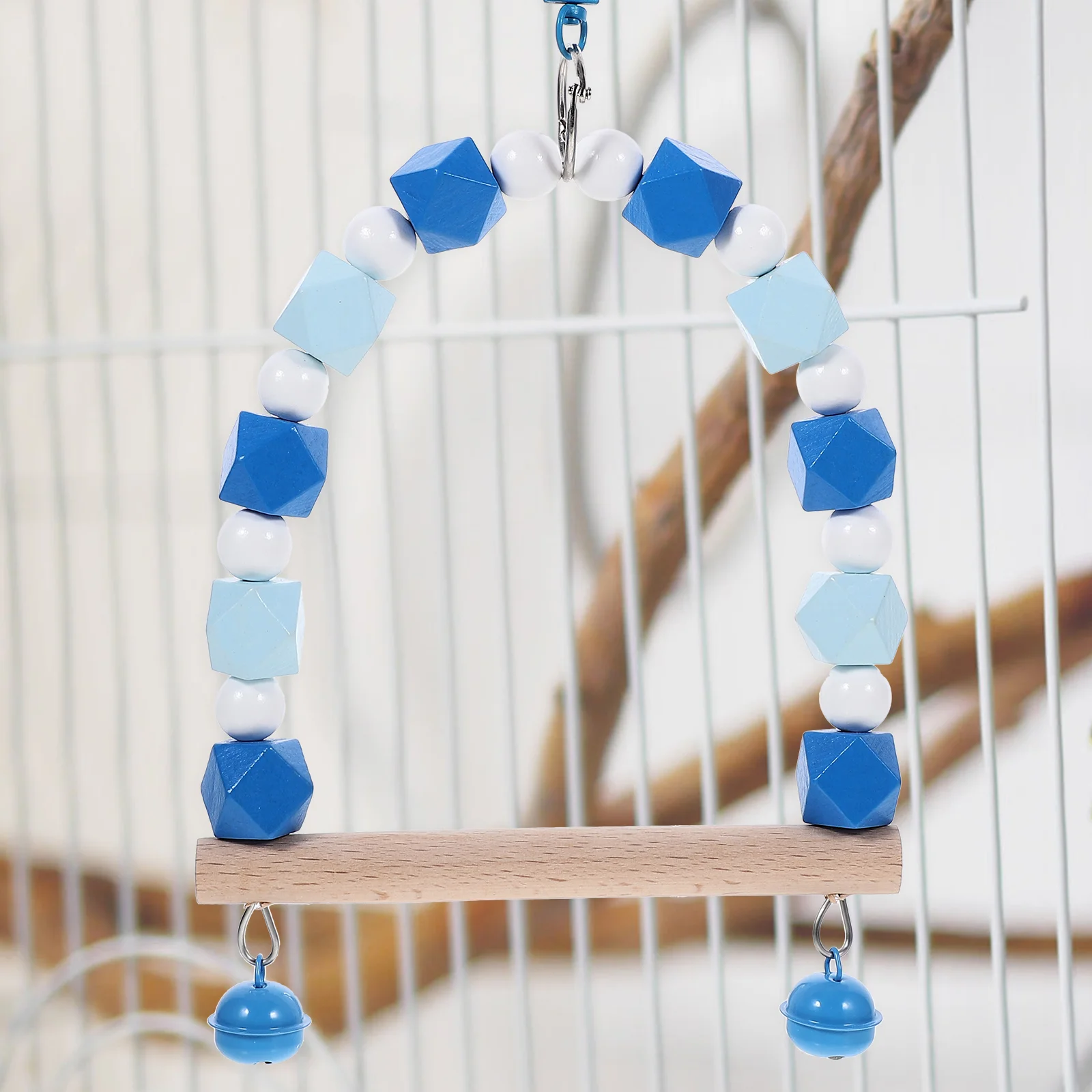

Parrot Stand Parakeet Toy Bird Cage Wood Toys Train Balance Decorate Standing Swing