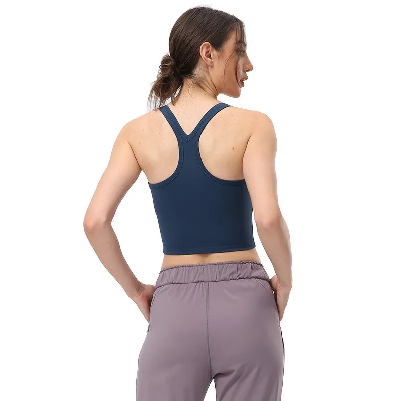 

Wholesale Nude Skin-friendly Gym Yoga Vest Crop Top Tight Fitness Women Sports Bra Run With Removable Chest Pad Moisture Wicking