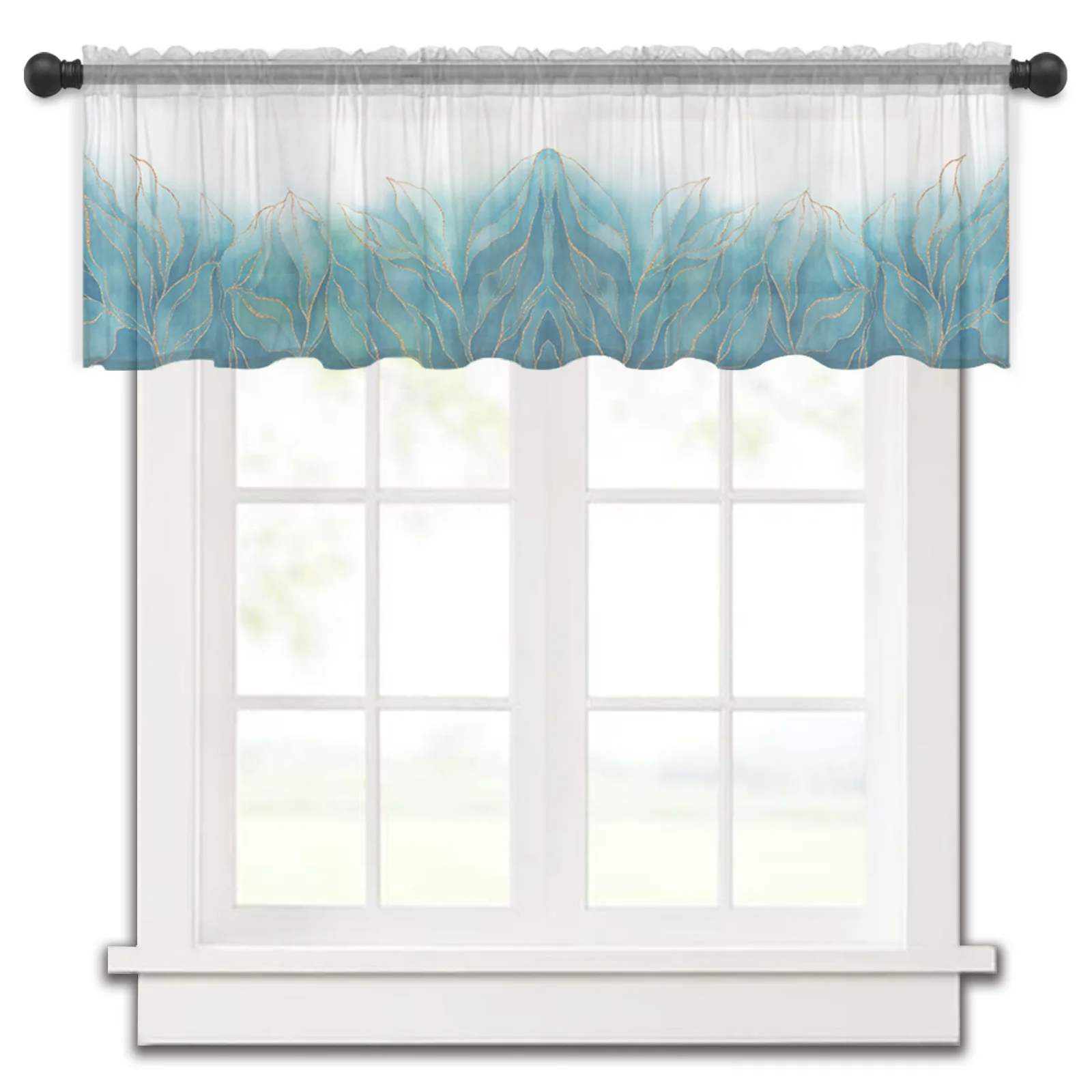

Geometric Abstract Gradient Leaves Teal Kitchen Curtains Tulle Sheer Short Curtain Bedroom Living Room Home Decor Voile Drapes