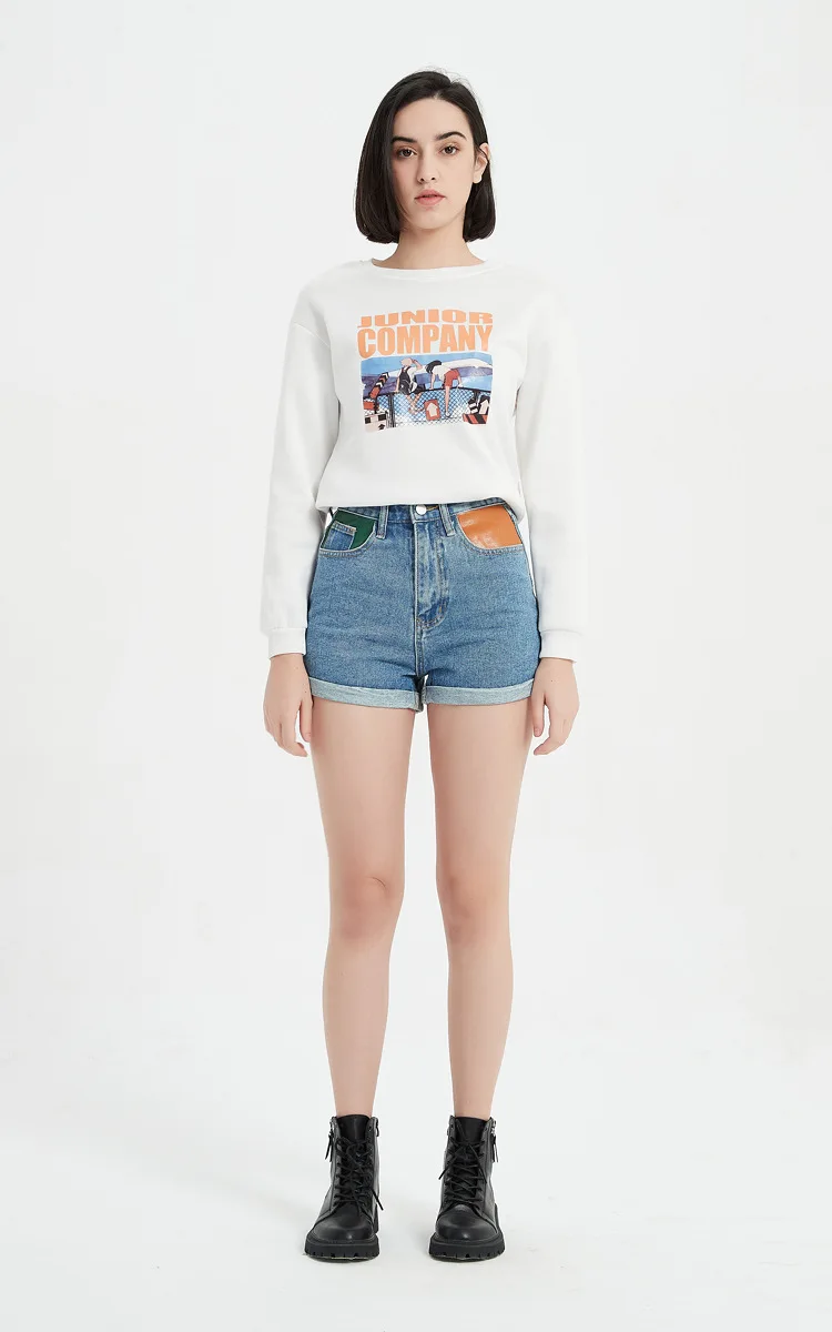 

NSMW MI Summer Women's Denim Shorts Patchwork Crimping High Waist Shorts Casual Buttons Pockets Jean Slim Solid Color Shorts