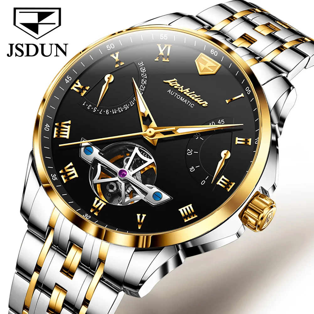 

JSDUN Mechanical Watch For Men Skeleton Sapphire Swiss Watches Stainless Steel Strap Waterproof Automatic Wristwatch Homme Clock