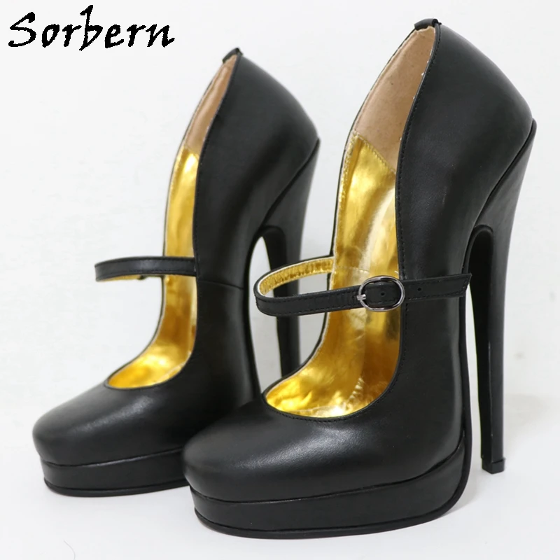 Sorbern Neon Green Women Pumps Round Toe Mary Janes 18Cm High Heel Stilettos Slant Platform Sissy Boy Fetish Heeled