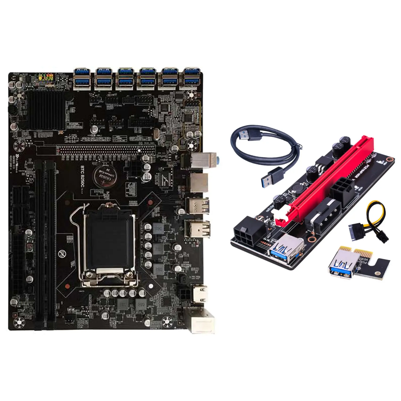 

Материнская плата B250C для майнинга BTC + переходник VER009S 12xpcie на USB3.0 слот GPU LGA1151 поддержка DDR4 RAM, материнская плата для настольного ПК