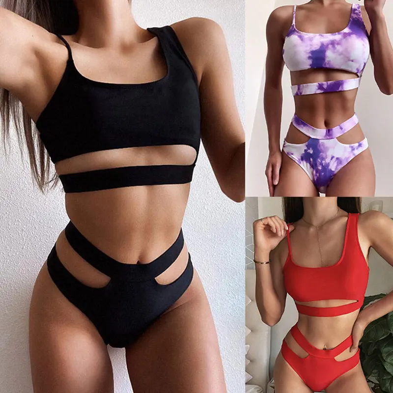 

New Summer Sexy High Waist Bikini Brazilian Triangle Swimwear Women's Push Up Beach Party Swimwear Nylon Fabric Two Piece Set