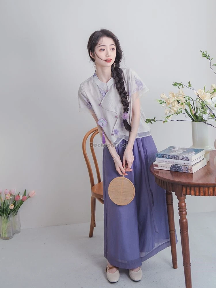 2024 новый китайский стиль нерегулярный дизайн блузка Cheongsam с короткими рукавами +