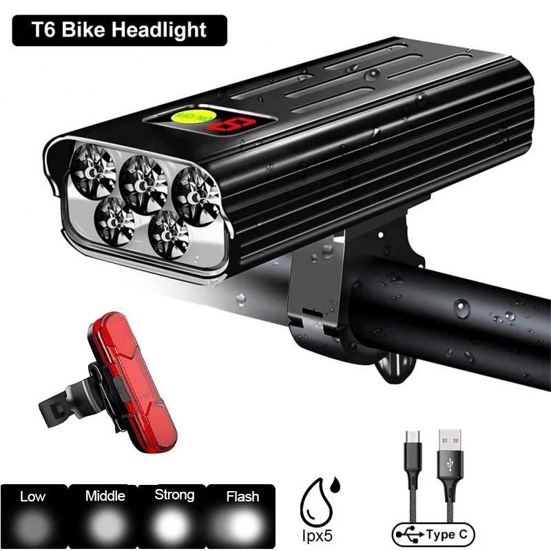 

Фсветильник велосипедный Аккумуляторный с зарядкой от USB, 10000 лм, 6 светодиодов, 5000 мАч