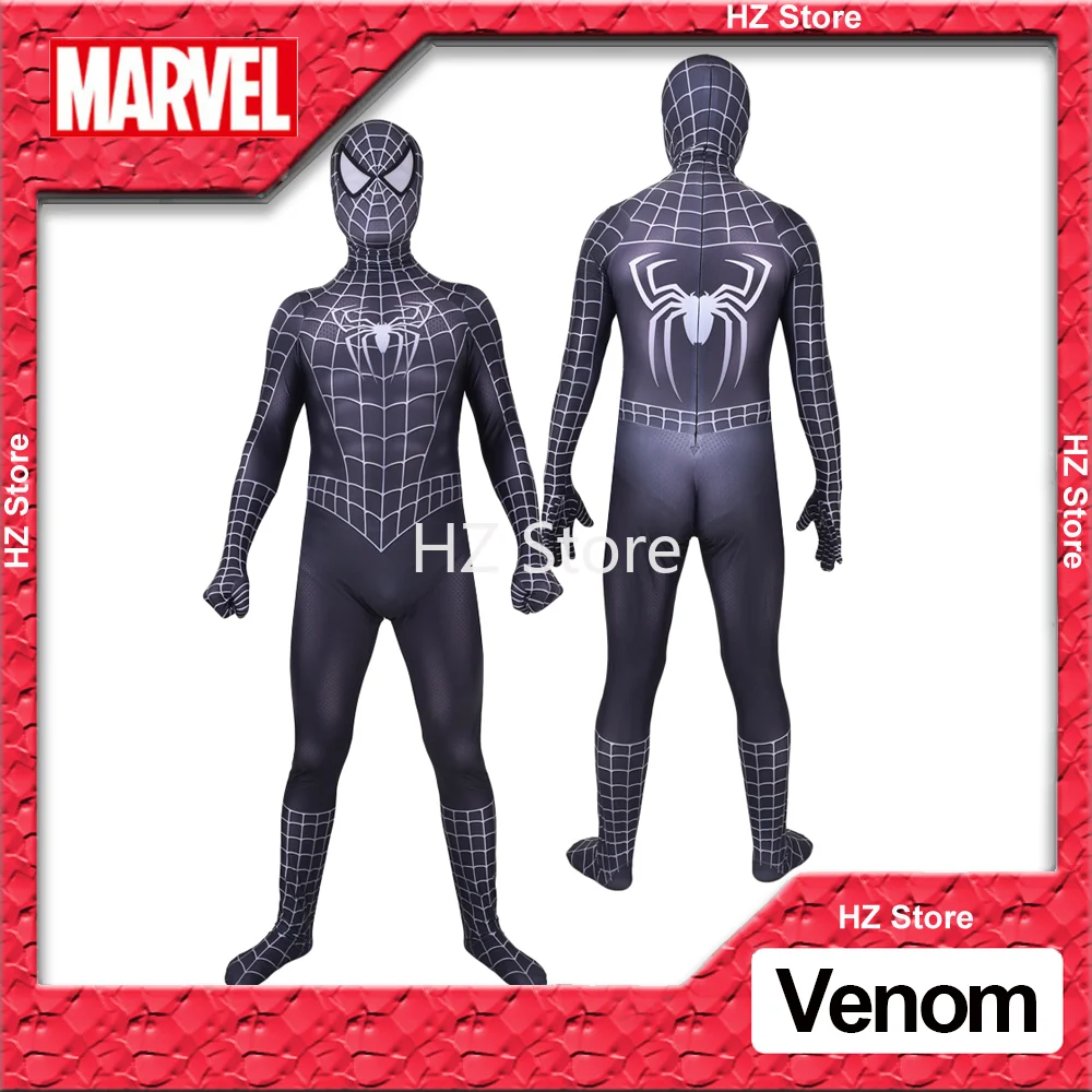 Marvel The Amazing Spider-Man 3 Venom Black Spiderman Halloween Cosplay Bodysuit with Mask Jumpsuit Superhero Costume Suit
