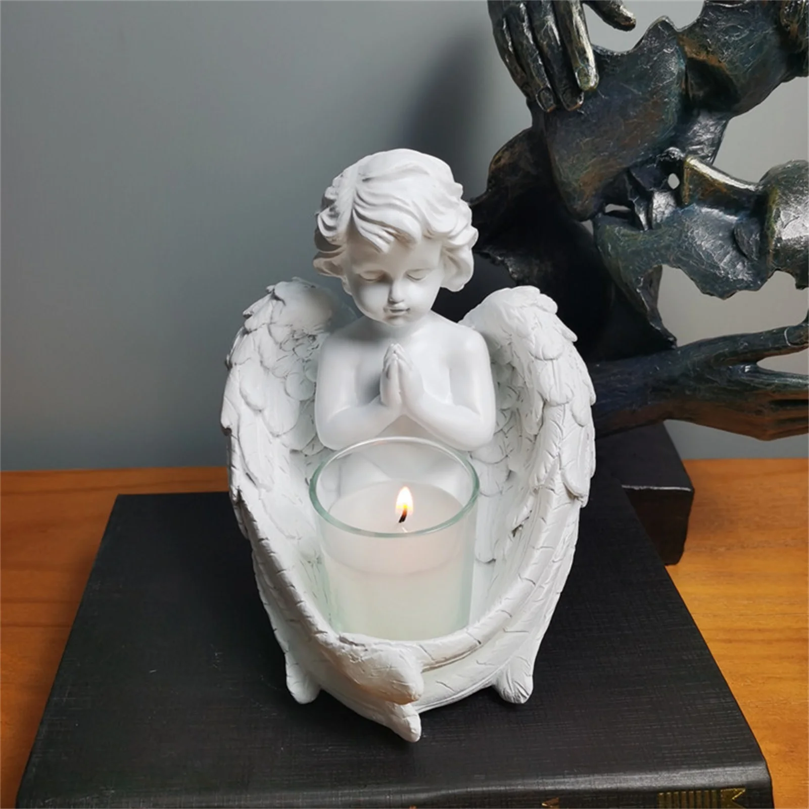 

Resin Angel Candle Holder Statue Angel Figurines Tealight Candle Holders Memorial Gifts for Loss of Loved Home Decorations
