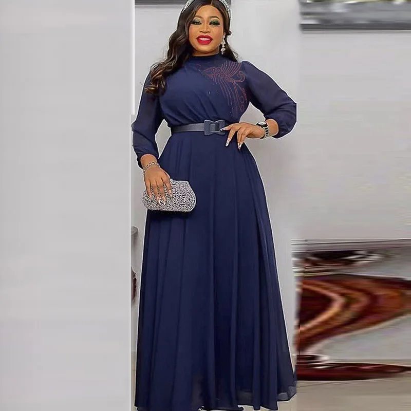 

Eid al-Fitr African Islamic Women's Hot Diamond Dress Skirt Long Sleeve Chiffon Saudi Arabia Oman Long Dress Ramadan Dubai Robe