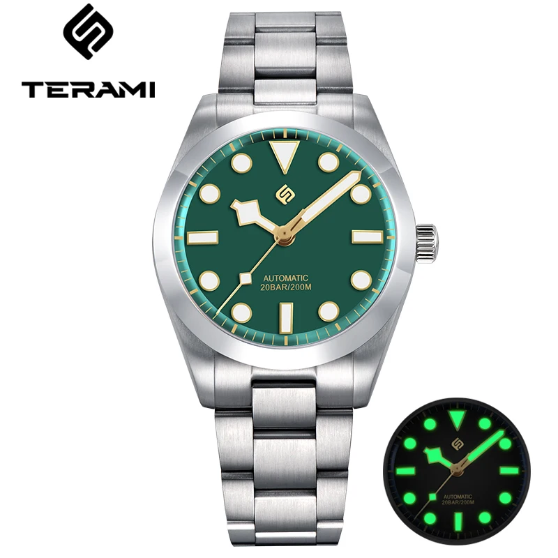 

TERAMI New 38mm Vintage Men Automatic Mechanical Watches NH35 Explore Sport Snowflake Hands Luxury Sapphire 20Bar AR Coating