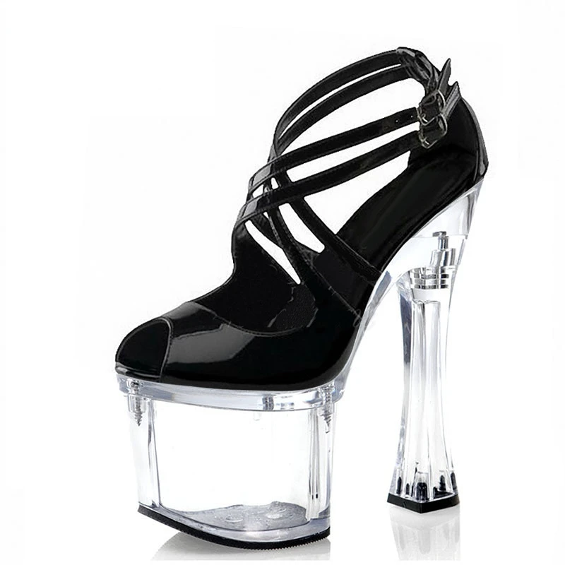 

Peep Toe 18cm Super High Heeled Shoes Spool Heels Clear Platform Women's Sandals Flower Bride Shoes 7 Inches Pole Dancing Shoes