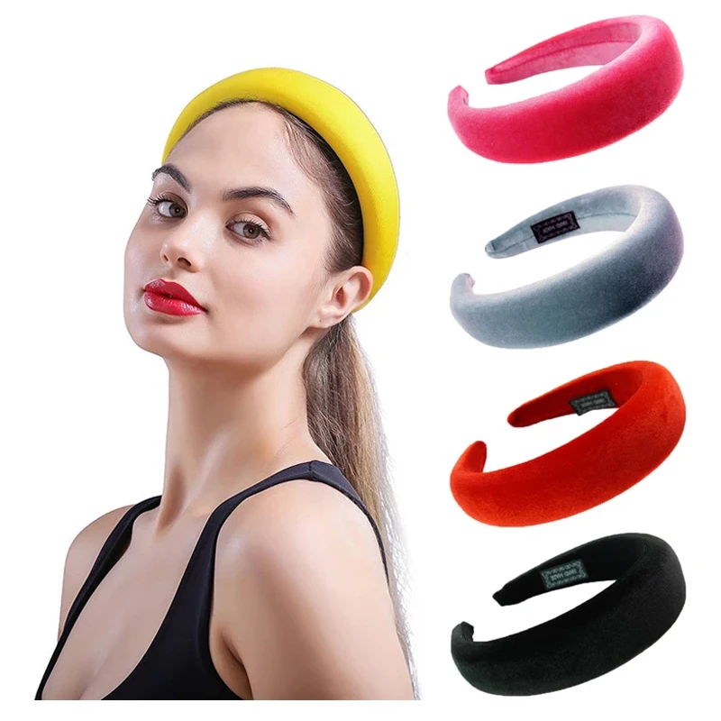 

Fashion Plain Velvet Padded Headbands Wide Thick Sponge Hairbands for Women Girls Soft Non-slip Hair Hoop Bezel Hair Accessories