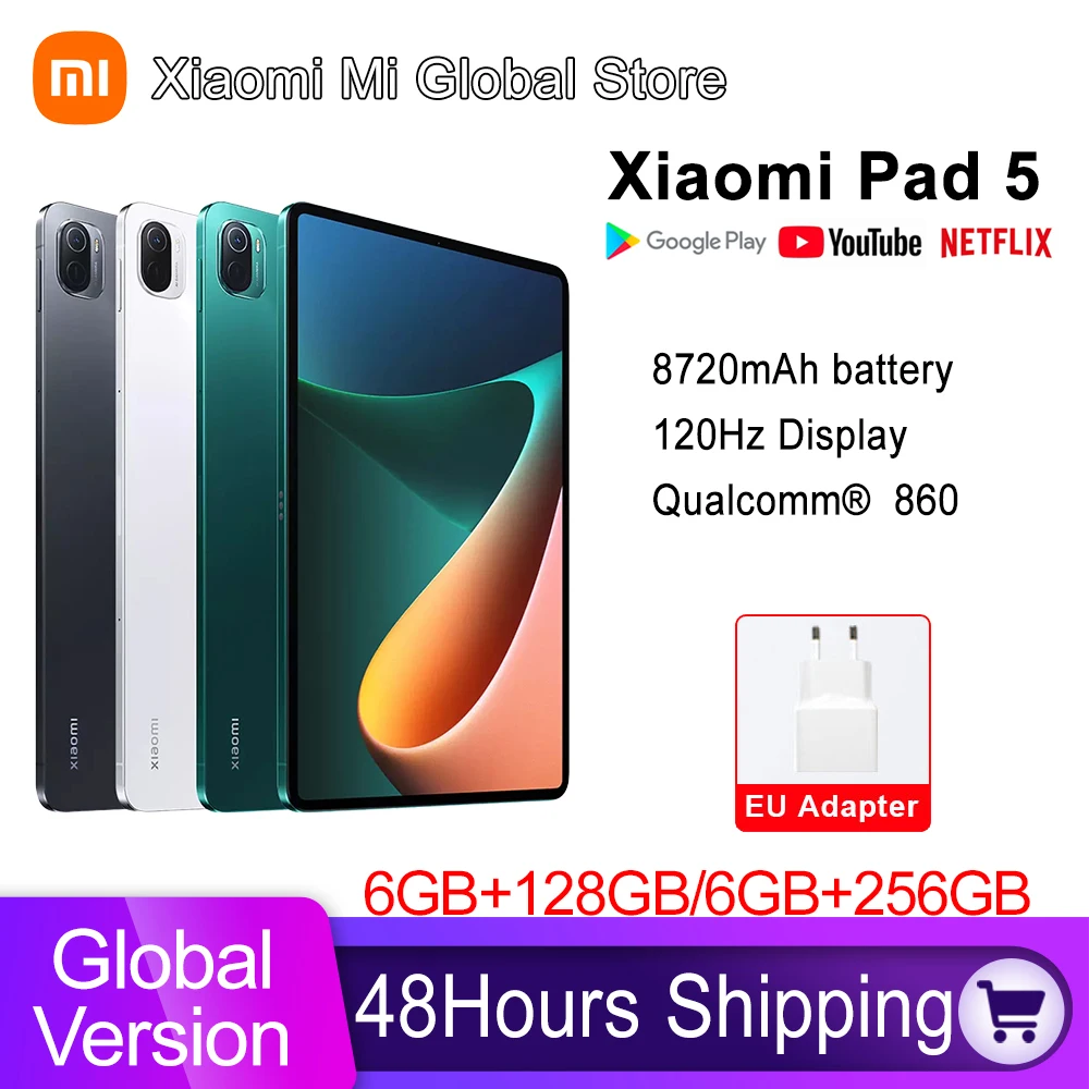 

Global Version Xiaomi Pad 5 Mi Tablet 11inch 2.5K 120Hz LCD Screen Snapdragon 860 Octa Core 128GB/256GB Mi Pad 5 Wifi 8720mA