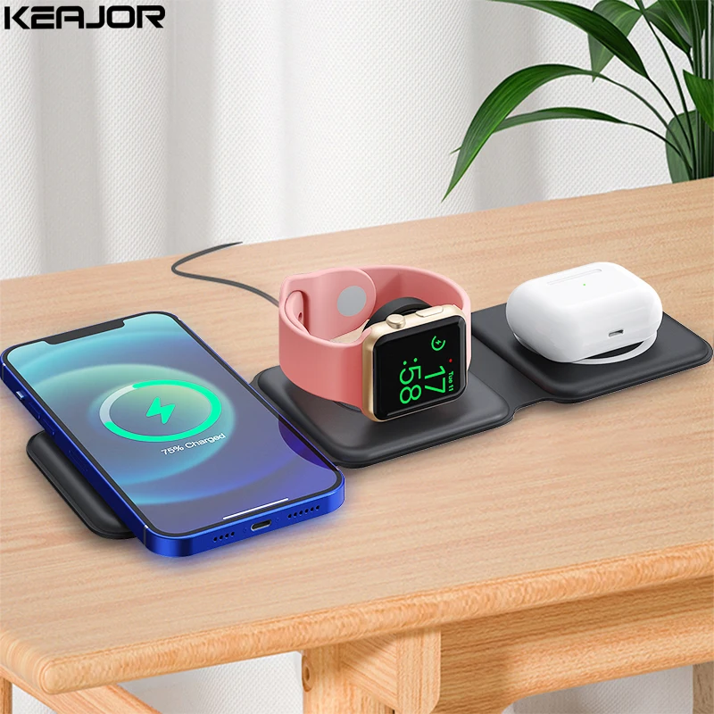 3 in 1 wireless charger foldable for iphone 12 13 pro max 15w magnetic fast charging dock stand for apple watchairpods portable free global shipping