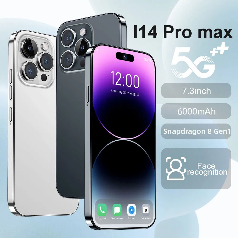 

2023New Mobile Phones i14 Pro Max Smartphone 7.3 Inch Full Screen Face ID 6000mAh Cheap Phones Global Version 4G 5G Cell Phone