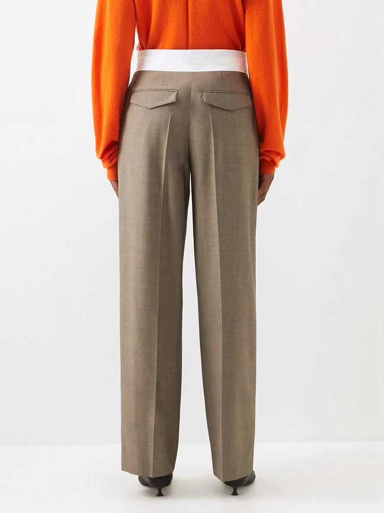 Женский шерстяной Блейзер и брюки драпированные прямые с высокой талией