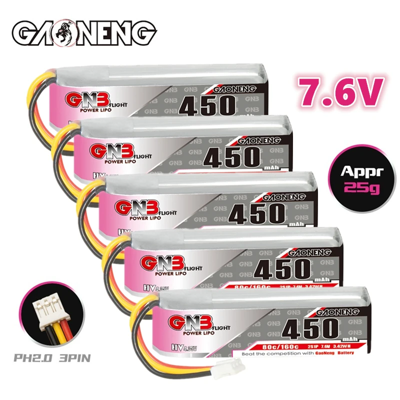 

Аккумулятор для гоночного дрона RC FPV GNB 2S 7,6 В 450 мАч 80C Lipo, аккумулятор для дистанционного управления автомобилем, игрушкой, высокоскоростные ...