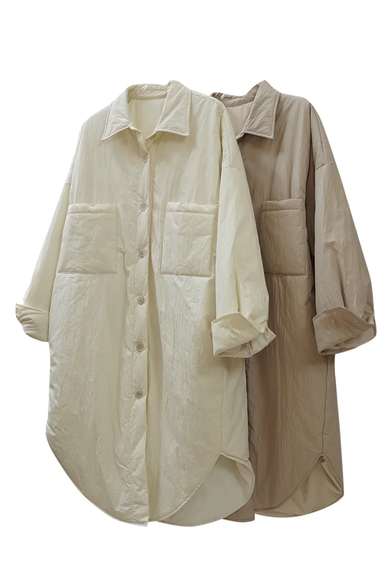 Casual style small lapel cotton suit arc hem windproof warm thin extension coat