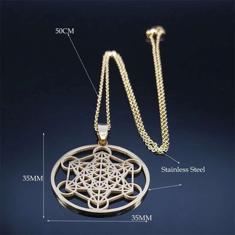 Archangel Metatron Cube Symbol Necklace Stainless Steel Chakra Spiritual Necklaces Amulet Jewelry choker gargantilla N649S01 images - 6