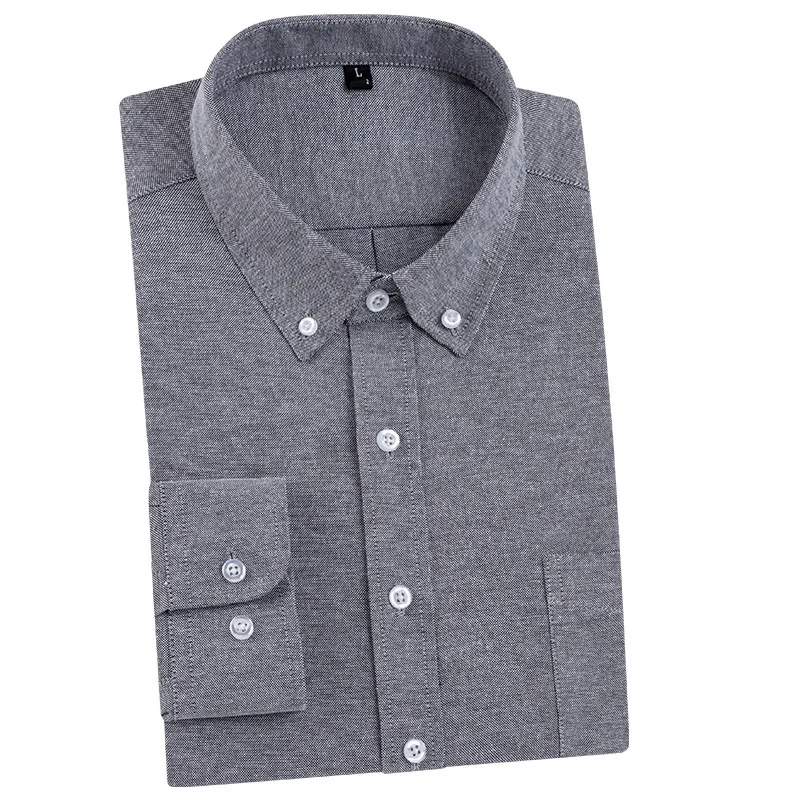Four Seasons Shirt Men's Solid Color Fashion Comfortable Iron-Free Slim Fit Shirt Grinding Oxford Spinning Long Sleeve Washing