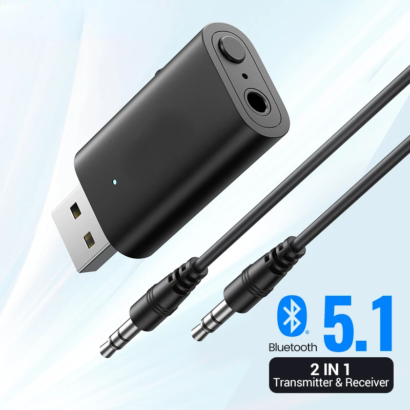 

Автомобильный Bluetooth-адаптер 2 в 1, Bluetooth 5,1, стереопередатчик, приемник, беспроводной адаптер 3,5 мм, Aux-разъем, автомобильный комплект, микрофон