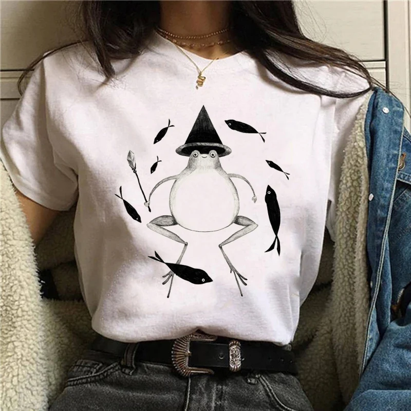 

Women Magic Frog Tshirt Cute Funny 90s Cartoon Sweet Summer Short Sleeve Fashion Print Lovely Clothes Tops Tees Tshirt T-Shirt
