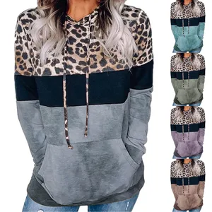 Модный свободный свитер с длинным рукавом и капюшоном с леопардовым принтом для женщин