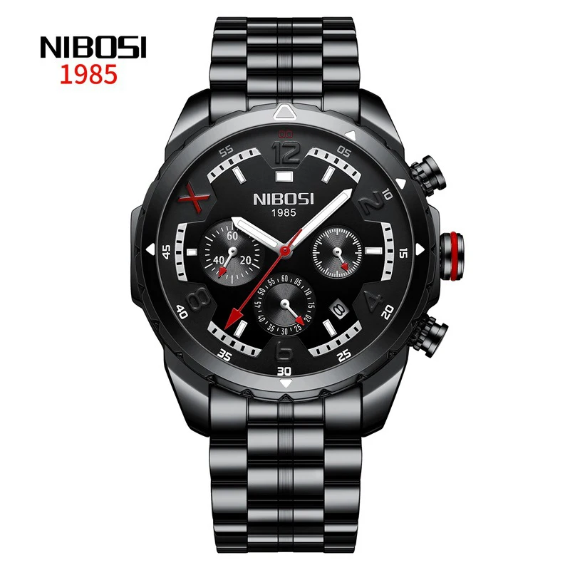 

NIBOSI New Fashion Mens Watches Top Luxury Brand Full Steel Waterproof Sport Men Date Luminous Hands Chronograph Quartz Watch