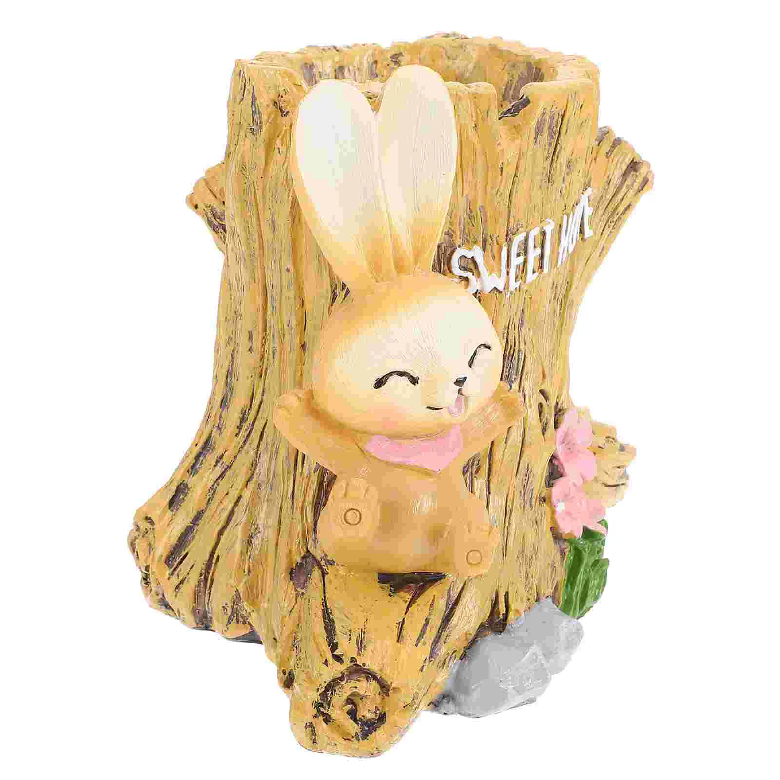 

Holder Pen Cup Makeup Brush Bunny Rabbit Desk Holders Organizer Pot Desktop Container Stand Stationery Resin Office Animal Case