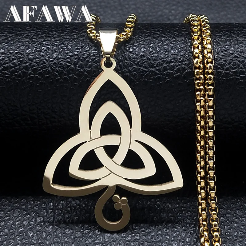 

Witch Triquetra Trinity Knot Snake Pendant Necklace Stainless Steel Irish Celtic Knot Necklaces Jewelry collar acero inoxidable