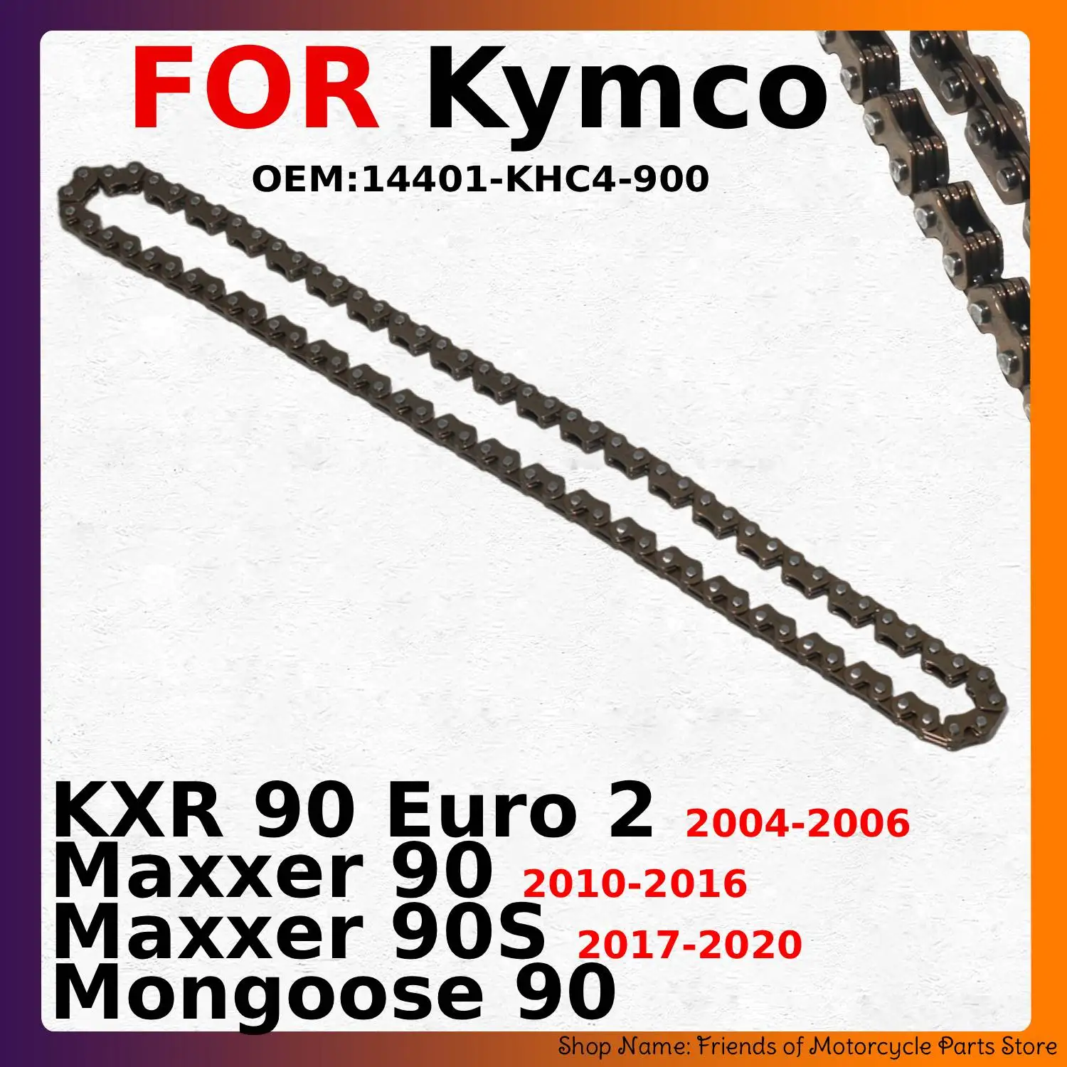 Фото Цепь ГРМ для мотоциклов Kymco Maxxer Mongoose 90 90S / KXR 90 Euro 2 2004-2006, OEM: 14401-KHC4-900 №1